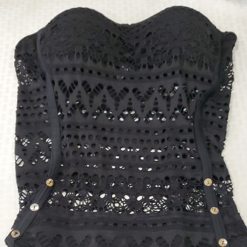 Beam Nwot Black Textured Crochet One Piece Bodysuit/swim Sz M - Picture 3 of 13